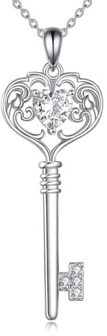 DAYLINLOVE Key to Her Heart Pendant Necklace for Women 925 Sterling Silver Key Necklace Key Jewelry Gift for Wife Birthday
