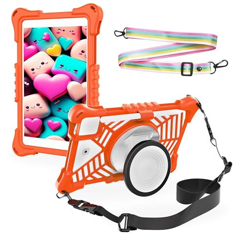 Funda Tablet 10.1 Silicona con Soporte y 2 Cintas para Colgar Universal Compatible con Todos los Modelos de Tablets de 10 a 13 Resistente Proteccion contra Impactos (Naranja)