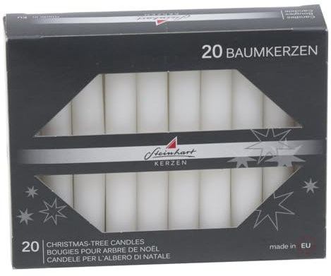 Stumpenkerzen Baumkerzen Weiß 95 x Ø 13 mm, 20 Stück - Kerze - Baumkerzen - Weihnachten - Unparfümiert