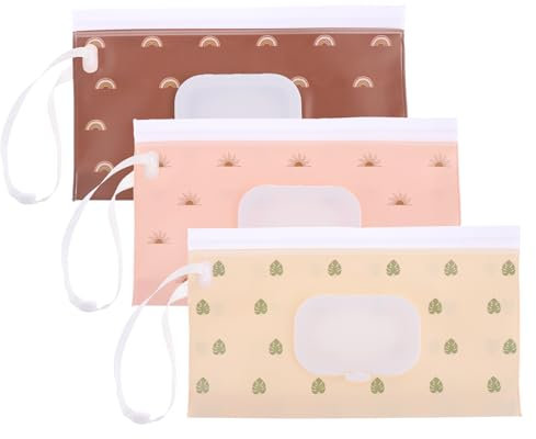 3 Stück Feuchttücher Tasche Tragbarer Box für Feuchttücher Feuchttuchspender Wiederverwendbarer Feuchttücherbox Geeignet für Ausflüge im Freien, Camping, Wandern