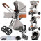 Magic ZC Kinderwagen 3 in 1, Kombikinderwagen 3 in 1 Komplettset mit Umkehrbarem Zwei-Wege-Schub, Buggy mit Zubehör Hohe Landschaft, Faltbarem Tragbarem One-Click-Design (V9 Light Grey)