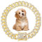 Dog Chain Collar Gold Dog Chain Diamond Gold Chain Walking Metal Chain Collar with Design Secure Buckle, 16mm Wide Dog Necklace Metal Cat Chain Pet Collar for Small Medium Large Dogs Cats(11.8inch)