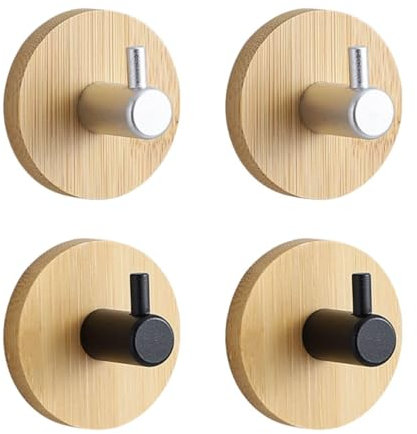 WUFGWBD 4 Pieces Wooden Base Hooks, Round Hooks, Self-Adhesive Hooks, Coat Hooks, Home Accessories, Item Hanging Tools