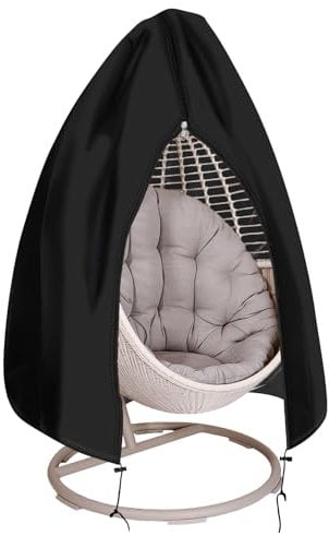 RICHIE Egg Chair Cover, 420D Heavy Duty Oxford Outdoor Single seat Cocoon Swing Covers, Patio Hanging Egg Chair Cover Waterproof with Zipper, 115 x 190cm Black