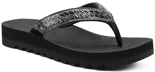 KuaiLu Damen Orthopädische Flip Flops Yoga Matte Kissen Mode Strass Sandalen Sommer Wandern Strand Reisen Thong Rutschen Comfy Plantar Fasciitis Indoor Outdoor Sandles Schwarz 39