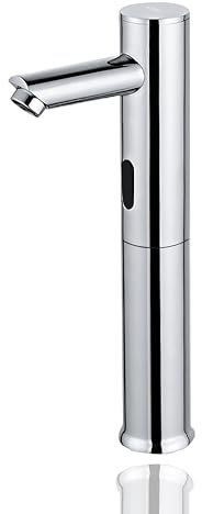 HOMSSY Grifo Electrónico Alto con Sensor, Grifo Automático de 1 Agua, Sensor Infrarrojo sin Contacto, Mezclador de Agua Fría y Caliente, Latón Cromado Resistente