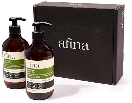 Afina Golden Oud Luxury Body Wash - 500mlx2 Shower Gel Bottle - Sensual Blend of Spicy, Creamy Floral Notes Backed With Warm Ambery & Woody Undertones - Vegan Friendly Body Wash - UK Produced