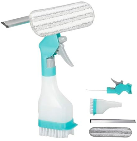 Raclette à vitre Professionnelle, 2025 Neu 4 en 1 Raclette Douche avec Flacon Pulvérisateur, Pinceau, Brosse en Microfibres, Miroirs Nettoyage Facile, Équipement de Nettoyage de Vitres (1 PCS)