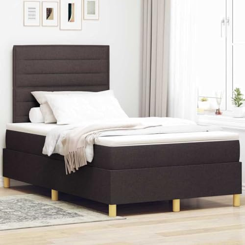 vidaXL Boxspringbett mit Matratze Dunkelbraun 120 x 200 cm Stoff, Moderne King-Size-Bett, rechteckiger Boxspring, Bequeme Schaum-Matratze, langlebiger Polyester-Kopfteil.
