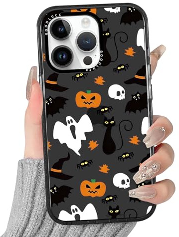 Yoedge Transparent Handyhülle Halloween für iPhone 16 Pro Horror Handy Hülle, Aesthetic Schwarzes Kätzchen Geist Muster Design Mädchen Geschenk Schutzhülle, Silikon Case Cover für iPhone 16Pro 6,3