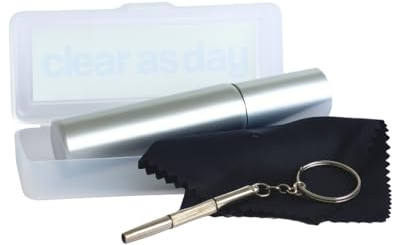Clear As Day Glasses Cleaning Kit – Microfiber Cloth, Spray & Mini Screwdriver – Eyeglasses Lens Cleaner Set for Sunglasses, Travel, Backpacking, Lenses & Screens (Stone)