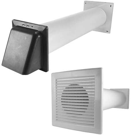 MYPURECORE Through Wall Ventilation Kit – Louvre Vent with Fly Mesh, External Vent with Damper & 50cm Rigid Duct Pipe – Air Vent Cover for Bathroom, Kitchen, Home & Commercial Use (Grey)