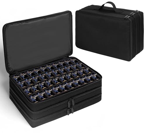 Meetikar Coffre de transport pour figurines compatible avec 40k et DND, étui de transport pour 120 figurines avec 3 inserts en mousse adaptés aux figurines de 20 mm à 32 mm, Noir