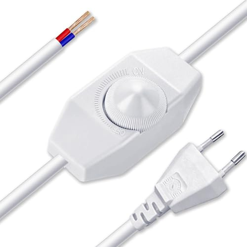 Weiß Verlängerungskabel mit Dreh-Dimmer-Schalter, 1,5 m (150 cm), 1,2 A, 220V-240V, 100 W, Lampenkabel mit Schalter, kompatibel mit dimmbaren LED-, Halogen- und Glühlampen
