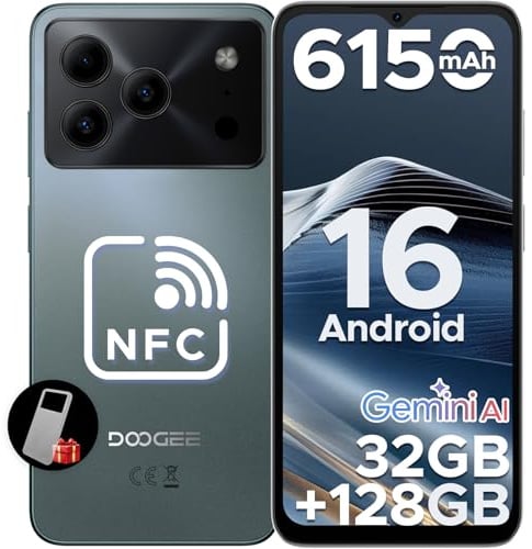 DOOGEE Note 56 Pro Smartphone Android 16, 32GB+128GB/TF 2TB Telefono Cellulare, 6.56 HD+ 90Hz Telefoni, 6150mAh Octa Core Cellulari, 13MP+8MP/Face ID/4G Dual SIM/Widevine L1/OTG/Tipo-C/NFC/3.5mm Jack