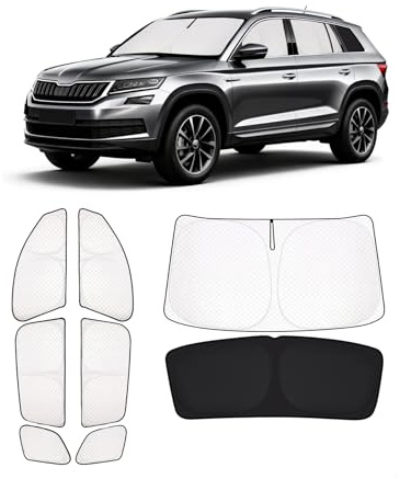 Sonnenschutz Auto für Skoda Kodiaq 2017-2024 Frontscheibe - 8 Stück | Perfekte Passform, 6-lagiger Stoff, Windschutzscheibe Heckscheibe Seitenscheibe, Schützt Privatsphäre, Verdunkelung