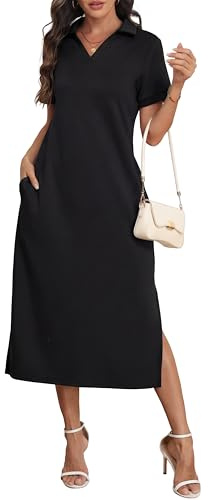 GRECERELLE Womens Maxi Polo Dress Summer Short Sleeve Thick Anti-Wrinkle Soft Dresses with Pockets for Casual Daily & Work Wear