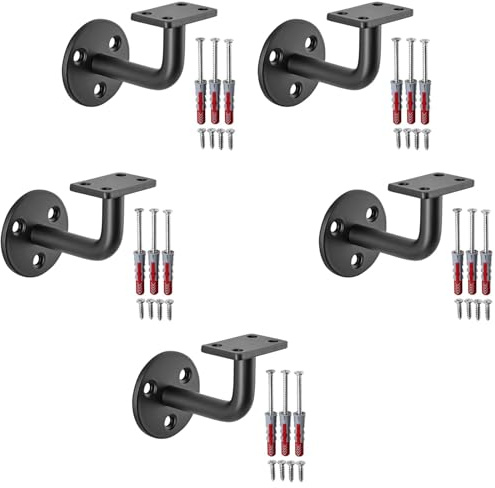 SOTECH 5er Set Handlaufhalter CURVE 90° 55 x 70 x 80 mm | schwarz pulverbeschichtet Geländerhalter rund Halter für Treppengeländer