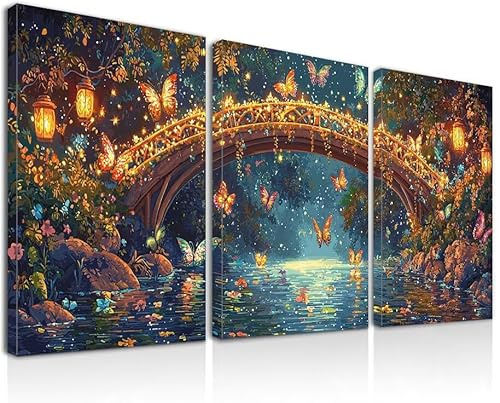 Wandbilder Fantasie 40x50cm, 3Pcs Leinwand Bilder Groß Wanddeko Wohnzimmer, Anime Leinwand Bilder mit Rahmen, Moderne Wandbilder Wohnzimmer Poster Set mit Haken, Wand Deko Schlafzimmer Poster, -2354