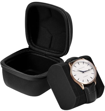FTISSLY Custodia Orologio Singolo, Custodia da Viaggio con Chiusura a Cerniera Portatile Custodia per Orologi da Viaggio e da Riporre Custodia Porta Orologi Scatola per Orologi Rotonda in EVA, Nero