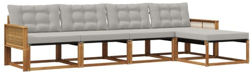vidaXL Outdoor-Sofagarnitur mit Kissen 5 pcs Natürlich und Hellgrau, Garten, moderner, langlebiger Outdoor-Sofa, Sessel-Ecke, Lounge-Möbel, Terrasse Set