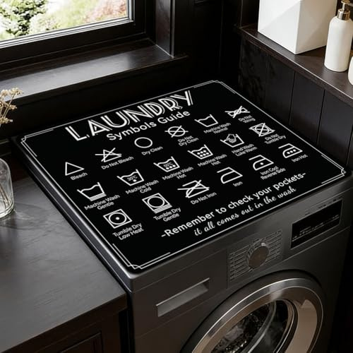 SUPERDANT Washing Machine Cover for Top Pad Laundry Symbols Guide Dryer Top of Washer or Dryer Protector Mat for Laundry Room Accessories Non Slip Waterproof 60x50cm