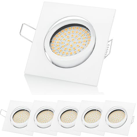 Sweet Led 6er Set LED Einbaustrahler 230V 3.5W Kaltweiß - 330lm 6500K Lochmaß 75mm, LED Spots flach Deckenstrahler schwenkbar - Eckig Weiß