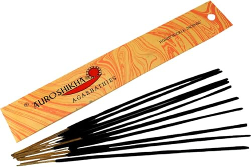 Auroshikha Räucherstäbchen - Indische Aromadüfte, Honeysuckle Incense | Handgefertigte Räucherstäbchen, 10 g Packung, traditionelle Herstellung, sozial verantwortlich, aus dem Sri Aurobindo Ashram.