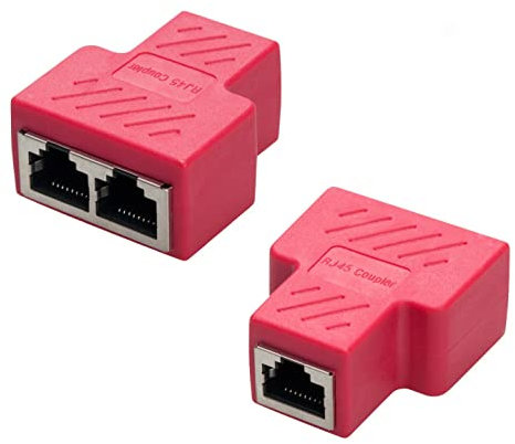 COVVY RJ45 Splitter Adapter Buchse, RJ45 Splitter Adapter 1 bis 2 Dual Female Port Cat 5/Cat 6 LAN Netzwerk Ethernet Splitter Connector (2 Pcs, Rot)