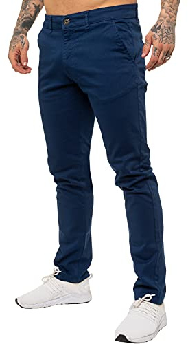 Enzo Mens Designer Skinny Slim Fit Chinos Super Stretch Trousers Pants EZ348 Blue 40 Regular New Prime