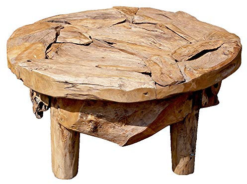 LEBENSwohnART Teak Couchtisch BOSCO-80cm Natural Massivholz Teakwurzel Wohnzimmertisch Tisch