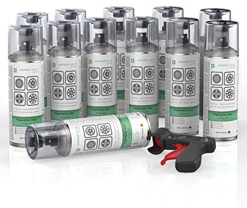 AUPROTEC Lackspray AUPRORIM SOLID Felgensilber Sprühlack Felgenspray Auto Lack Spray Silber 12x 400ml + 1x Original Pistolengriff