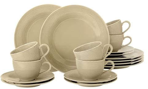 SELTMANN WEIDEN Kaffeeservice 18-teilig BTR - Beat - Form: Rund mit Rillenrelief - moderner Stil - Sandbeige - Color Glaze