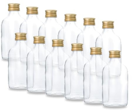 Flaschenbauer.de Glas - 12 Kleine Glasflaschen 100ml Mit Schraubverschluss (28 mm, Gold) - Verwendbar Als Likörflaschen