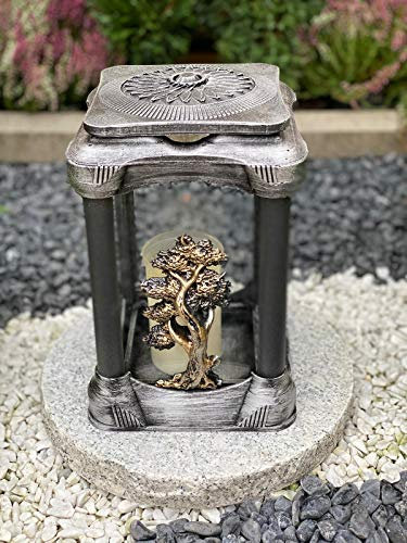 Grablampe mit Granitsockel Handmade NEU Baum-Motiv Grablicht Grabkerze Grabdekoration Grabschmuck Gartenlampe incl.Grabkerze.