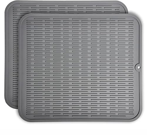 Sottopentola extra large in silicone resistente al calore, 45,7 x 40,6 cm, set di 2 tappetini scolapiatti da cucina, per lavello, sottopentola, lavabile in lavastoviglie (grigio)