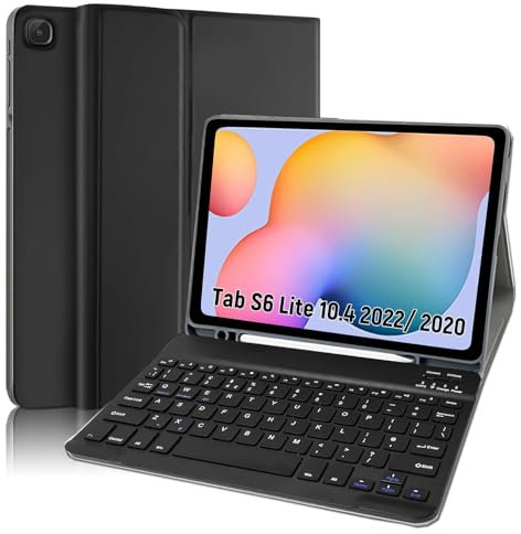 Keyboard Case for Samsung Galaxy Tab S6 Lite 10.4'' 2024(SM-P620/P625/P613/P619/P610/P615), Leather Folio Cover with Detachable Magnetically Bluetooth Keyboard with S-Pen Holder, Black