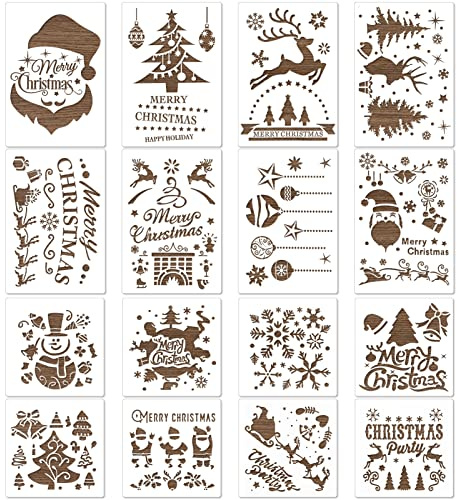 16 Stück Weihnachten Schablonen Vorlage Schneemann Weihnachtsbaum Rentier Schablonen Vorlage für Weihnachten Fenster Glastür Deko