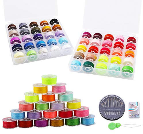50Stück Spulen Nähmaschine, Spulen Unterfadenspulen, Nähmaschinengarn Nähmaschinenspulen Nähmaschinen-Set mit Nadeln,Threader, Spulenbox, Nähmaschinen Spule für Brother Babylock Janome Kenmore Singer