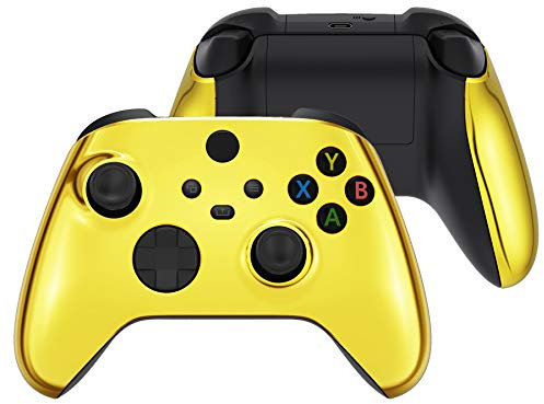 eXtremeRate Case & Griffteil Hülle für Xbox Series X/S, DIY-Ersatz Hülle Case Gehäuse Schale Skin Faceplate Zubehör für Xbox Core Controller(Chrome Gold)-KEIN Controller enthalten