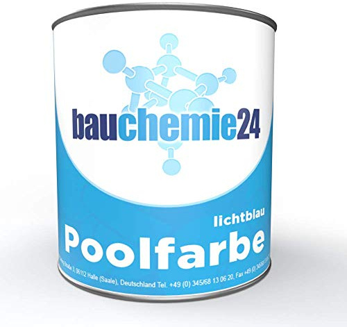 bauchemie24 Poolfarbe Schwimmbadfarbe Teichfarbe | 750ml | lichtblau RAL 5012 Schwimmbeckenfarbe für Becken, Brunnen, Pool aus Beton, grundiertem GfK oder Metall | rissüberbrückend, UV-stabil