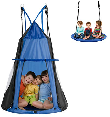 HONEY JOY Kids Hanging Chair Swing Tent, 2-in-1 40 Inch Hammock Tree Swing Seat & Detachable Play Tent, Max Capacity 330 LBS, Outdoor Indoor Nest Pod Swing Play House for Boys/Girls (Blue)