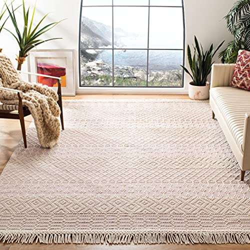 SAFAVIEH Boho Teppich für Wohnzimmer, Esszimmer, Schlafzimmer - Natura Collection, Kurzer Flor, Elfenbein und Rosa, 183 X 183 cm