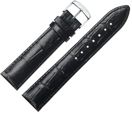 Stailer Uhrenarmband mit Edelstahl-Metallschließe - Aus echtem, hochwertigem Leder mit Alligatorprägung - 21mm - Ersatzarmband für Uhren - Für Damen und Herren - Schwarz mit Alligatorprägung