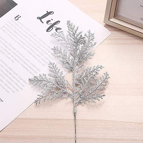 RESOYE Künstliches Weihnachtsbaum-Glitzerblatt, 10 Stück, silberne Simulation, Ast, Spray, Weihnachtsbaum-Ornament für Zuhause, Urlaub, Dekoration