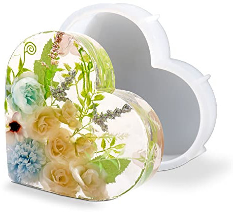 MAMUNU Silikonformen Epoxidharz Groß, Resin Silikonform Herz, Silikonform Epoxidharz Kristalle für Harzgießen, Epoxidharz Formen für Getrocknete Blumen Erhaltung, Harzkunst, Buchstützen Untersetzer