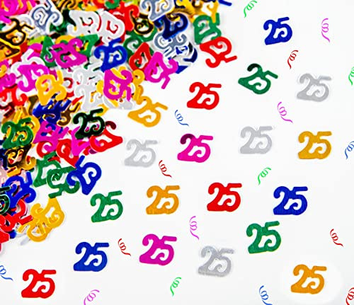 25th Birthday Confetti 28g - Multicolour Metallic Foil Table Scatter Sprinkles, Number 25 Party Decorations for Birthday Tables, Cards, Invitations, Gift Bags and Celebration Décor