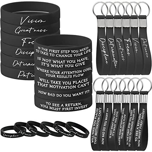 Motivational Silicone Wristbands Inspirational Quote Key Chains Silicone Motivational Bracelets Motivational Quote Signs Outdoor Favor for Corporate Office, 12 Styles…, Black, One size