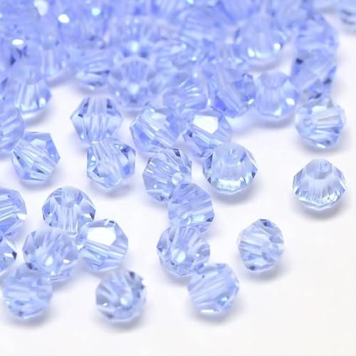 Perlin Preciosa Lot de 40 perles tchèques, en cristal de Bohême, 4 mm, double cône, en verre taillé, perles bicone (bleu clair)
