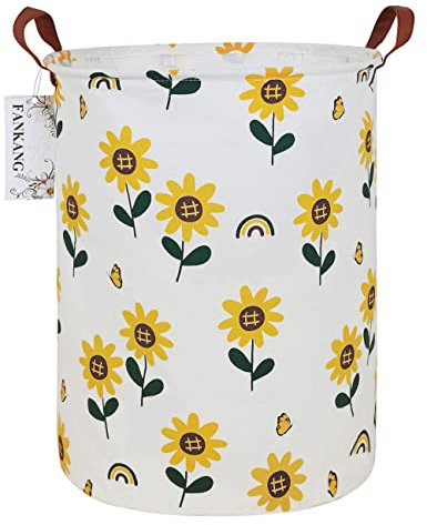 FANKANG Wäschekorb, Aufbewahrungskörbe, Kinderzimmer, Segeltuch, faltbar, mit wasserdichter PE-Beschichtung, große Aufbewahrungskörbe (runde Sonnenblume)
